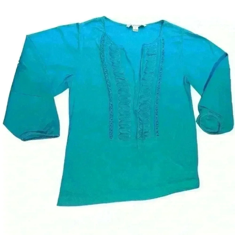 DVF iliana embellished blue peasant v neck top - Picture 2 of 7